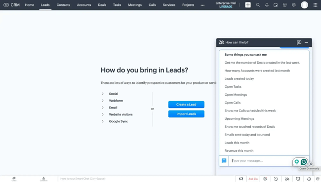 image showing the chat interface of zia