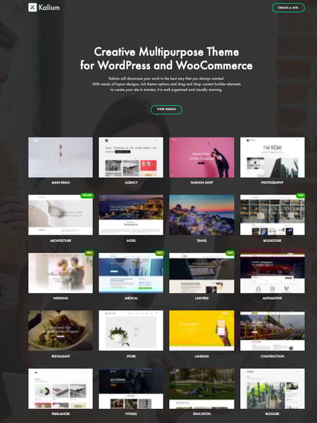 Kalium is another full-screen WordPress theme that uses the Elementor page builder. 