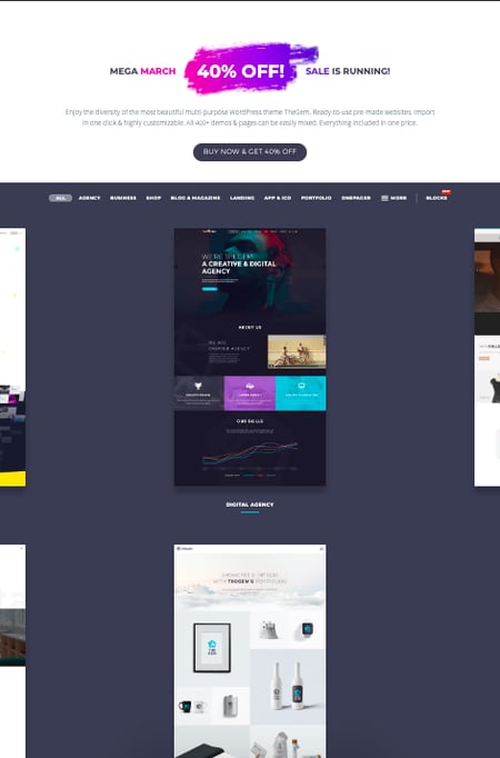 The Gem describes itself as a "multipurpose high-performance" WordPress theme