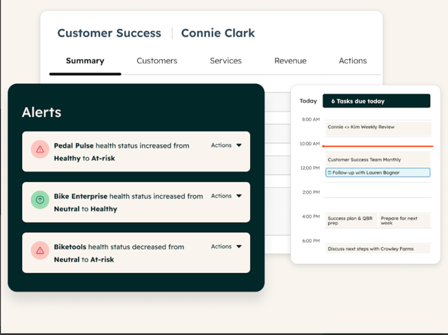 customer success manager sample task management and alerts interface of HubSpot��s customer success workspace in service hub