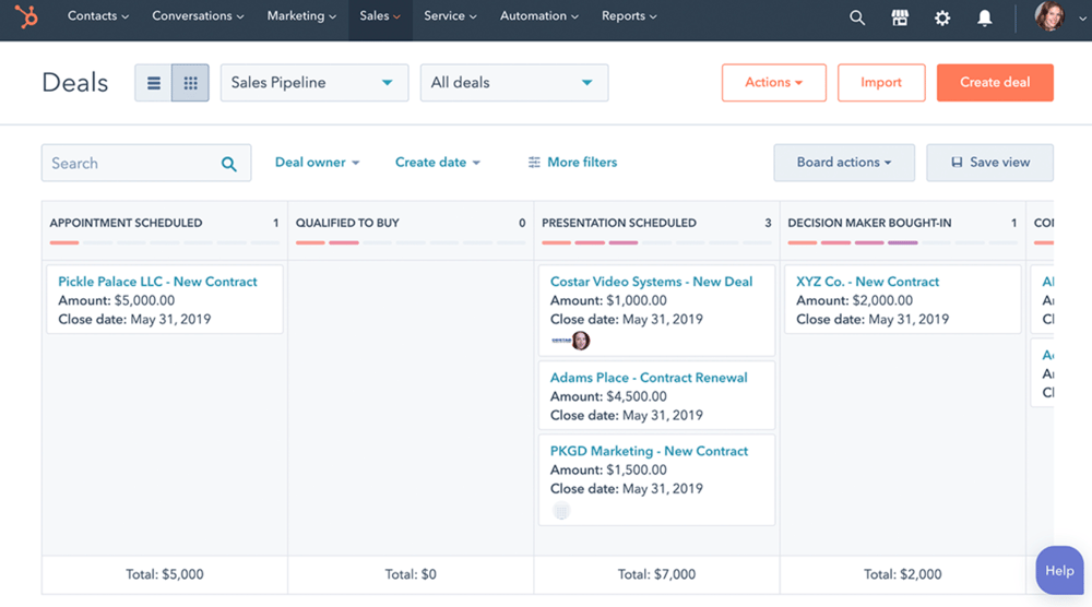 a screenshot of hubspot’s CRM user interface