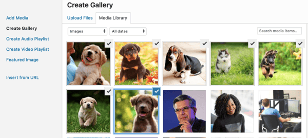 How to select photos from media library for photo gallery in WordPress post