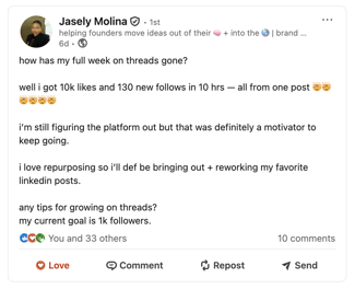 a screenshot of jasely molina's linkedin post