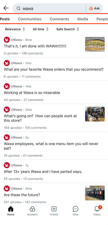 a screenshot of the search filters on reddit, showcasing what this looks like for reddit marketers