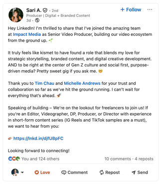 a screenshot of sari arambulo's linkedin post