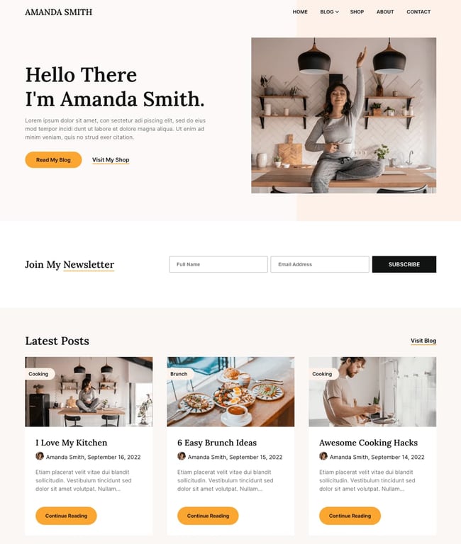 superb pixels demo site features a portfolio site for amanda smith 