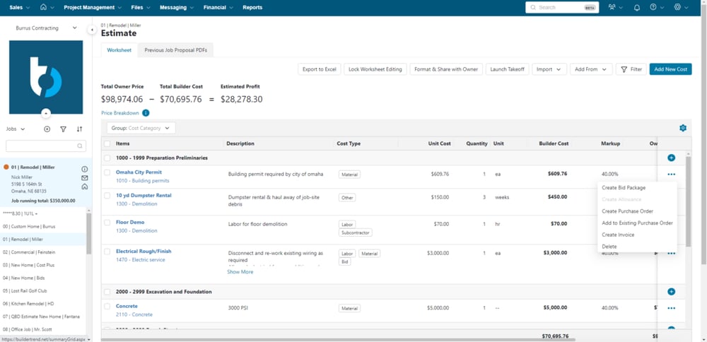 a screenshot of buildertrend’s CRM user interface