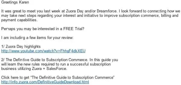 email marketing mistakes, bad event follow up email