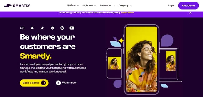 Homepage of Smartlys advertising management software