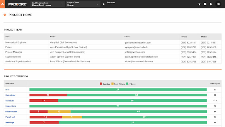 a screenshot of procore’s CRM user interface