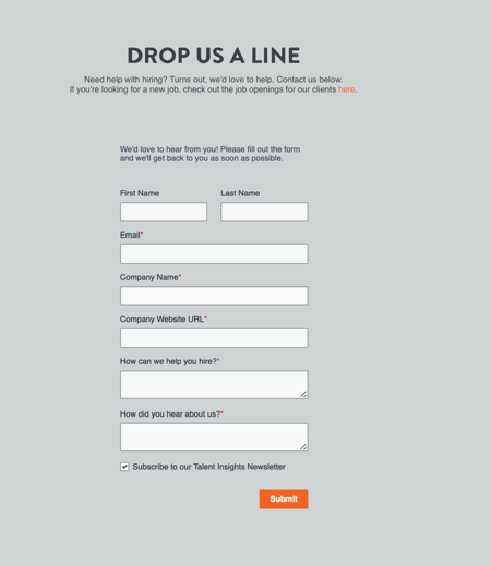 Hirewell contact page