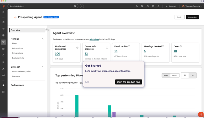 outbound sales tools, Breeze Prospecting Agent inside Sales Hub