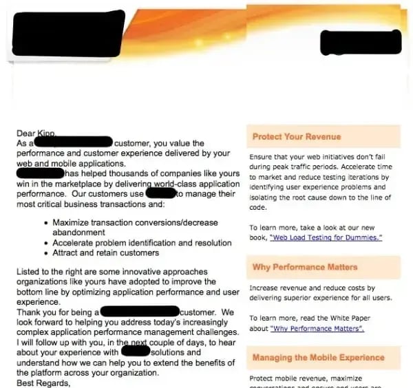 email marketing mistakes, bad targeting example