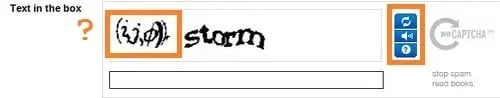 website registration example with a difficult captcha