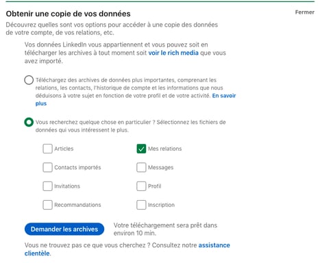 Exporter des contacts LinkedIn