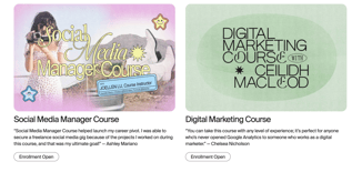 a screenshot of ilovecreativescourses for social media management and digital marketing