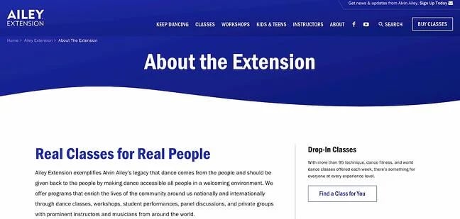Information architecture example: Ailey Extension