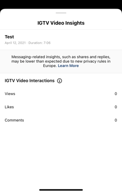 Example of IGTV Video Insights analytics screen