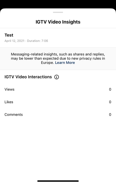 Example of IGTV Video Insights analytics screen