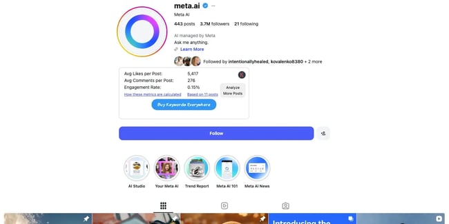 instagram ai tools �� Meta AI assistant interface within Instagram showing AI-powered search and content ideation features