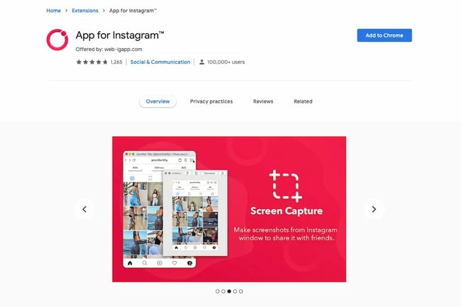 Instagram feed API example: App for Instagram chrome extension