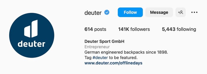 Simple Instagram bio ideas for apparel, deuter