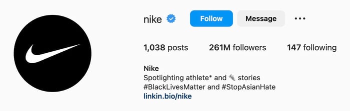 Simple Instagram bio ideas for apparel, nike