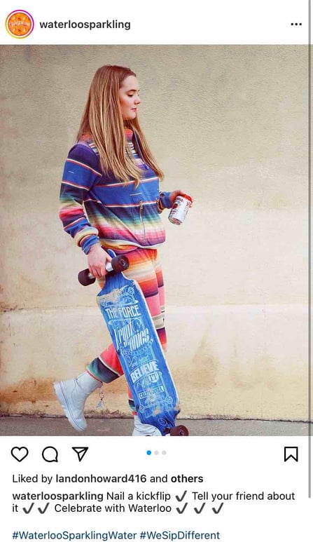 instagram marketing for small business, an Instagram post from Waterloo Sparkling Water that uses a creative caption to humanize its small business as part of its Instagram marketing strategy.