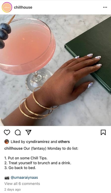 instagram marketing for small business, user-generated content is a part of Chillhouses Instagram marketing strategy for their small business.