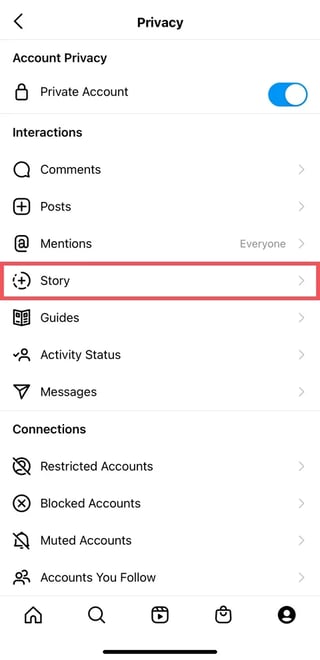 Instagram Story settings inside the Instagram app