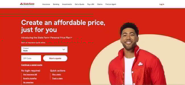 Insurance website design, example from State Farm