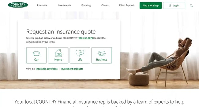 Insurance website design, example from Country Financial