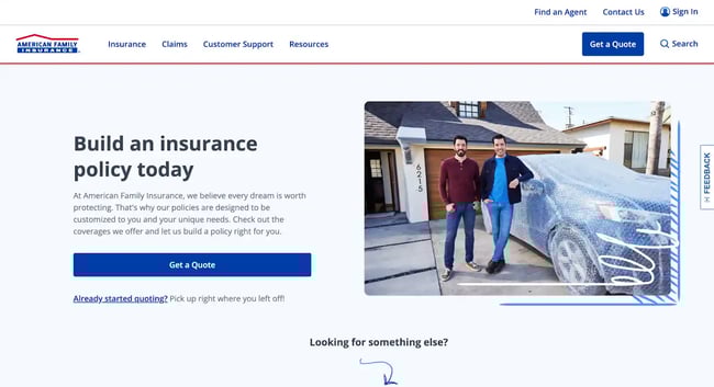 Insurance website design, example from American Family Insurance