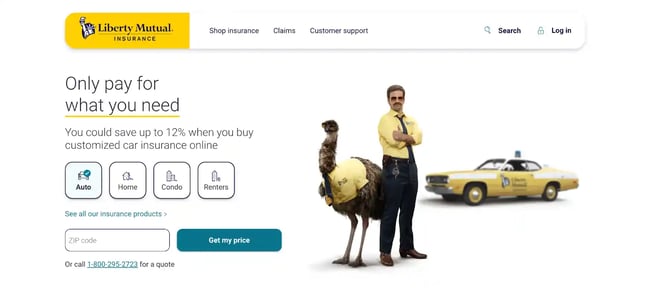 Insurance website design, example from Liberty Mutual
