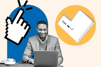 man using a laptop and smiling