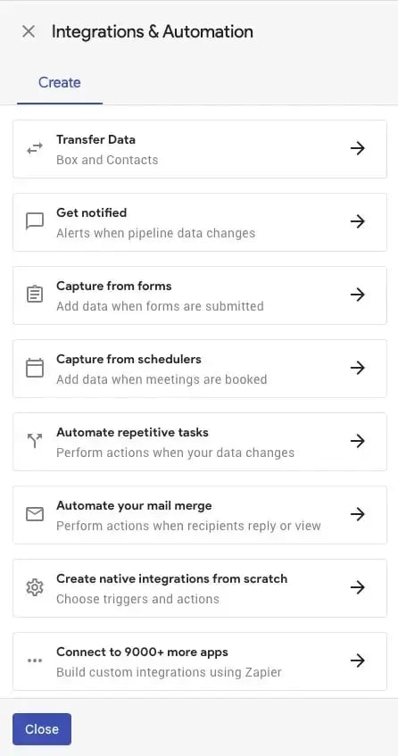 integration and automation options when using streak crm for gmail