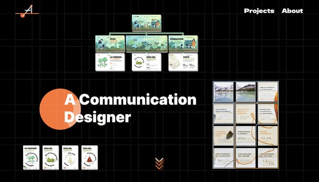 Screenshot of personal portfolio site for a systematic designer created using the jQuery library.