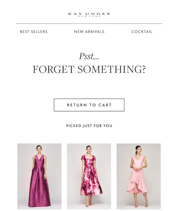 Kay Ungers cart abandonment campaign reminds customers of products in their carts.