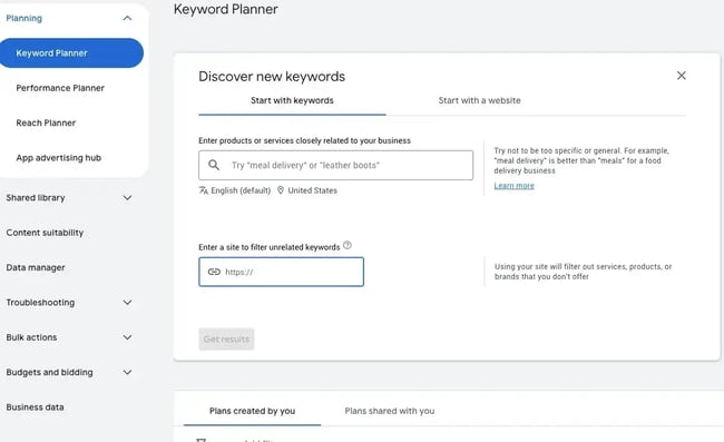 Google keyword planner, discover new keywords