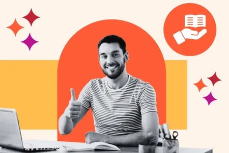 man writing knowledge base article