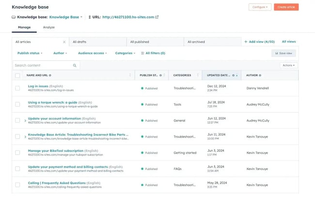 customer support software, hubspot knowledge base