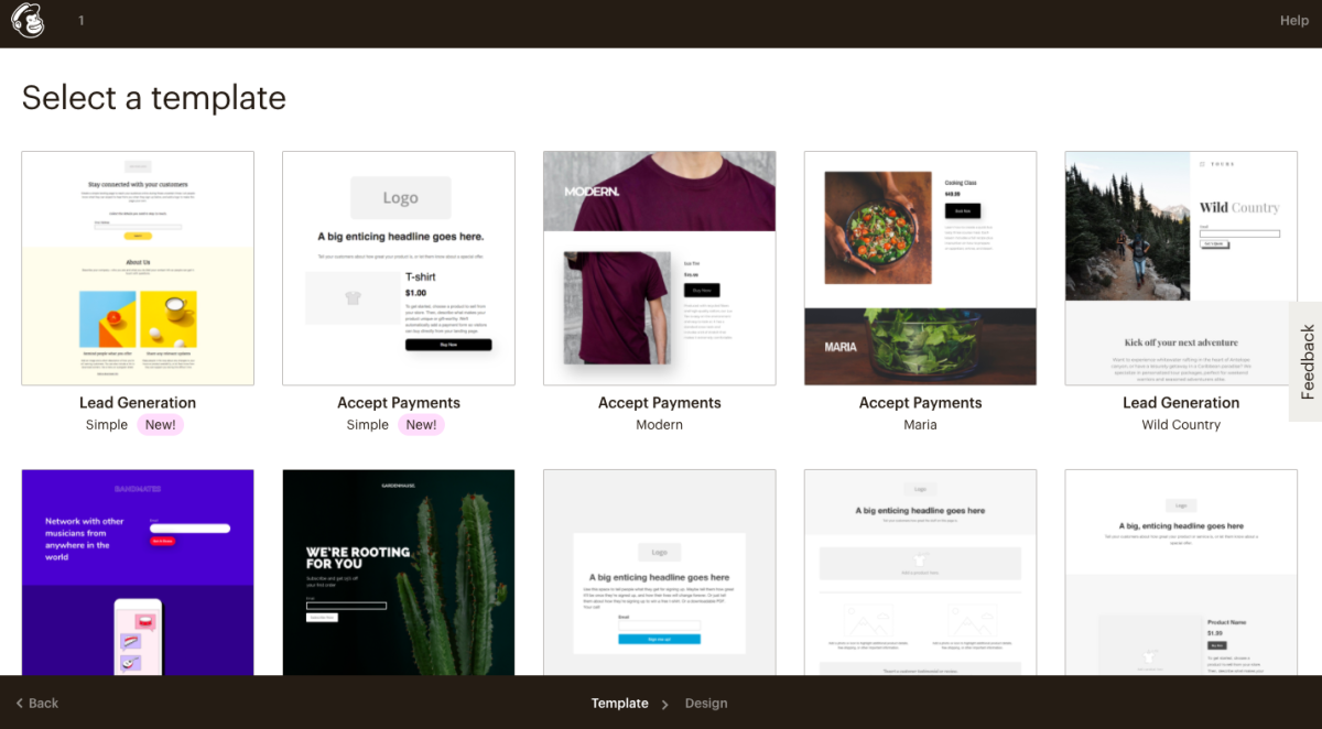 landing page and form templates in mailchimp