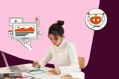 Woman using landing page AI