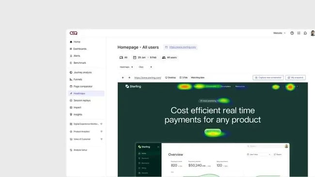 lead gen tool image from hotjar, which shows a website heatmap