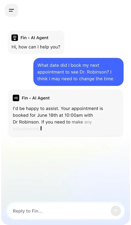 lead generation solutions image from intercom showing a fin agent conversation
