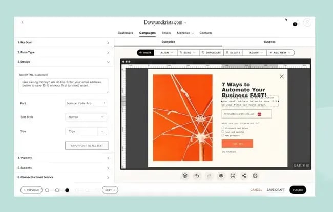 lead generation system image from bdow! showing campaign creation via the dashboard