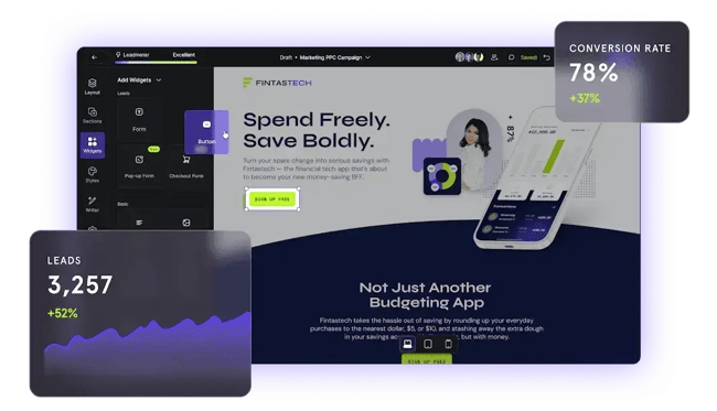 lead generation tools image from leadpages showing a landing page customization
