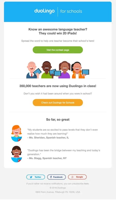lead nurture email example from duolingo