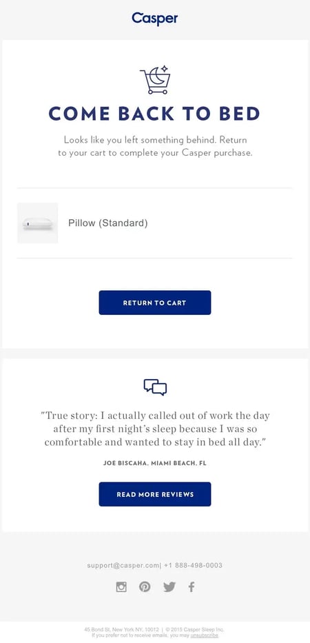 lead nurturing email example from casper