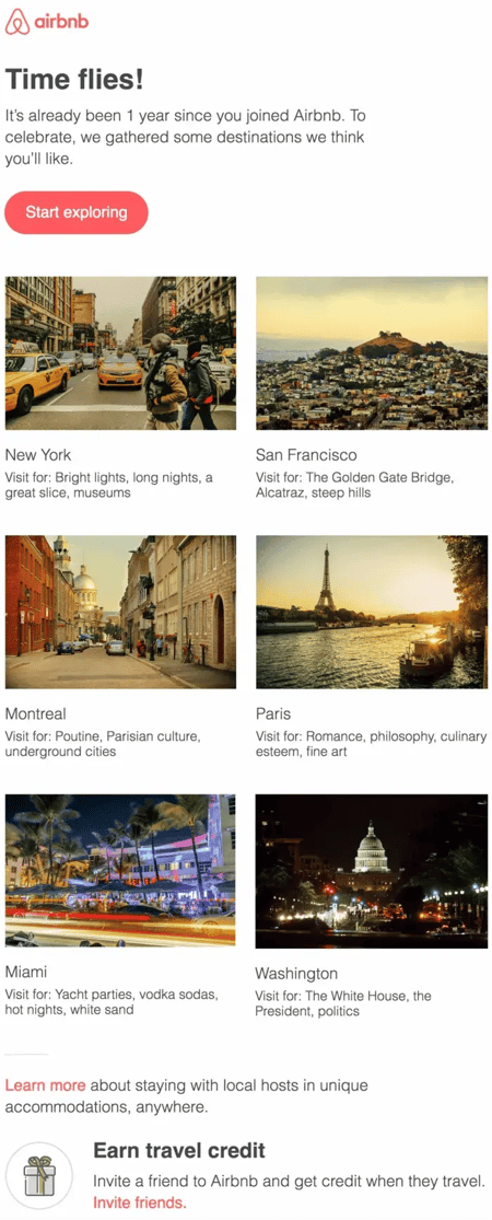 lead nurturing email example, airbnb